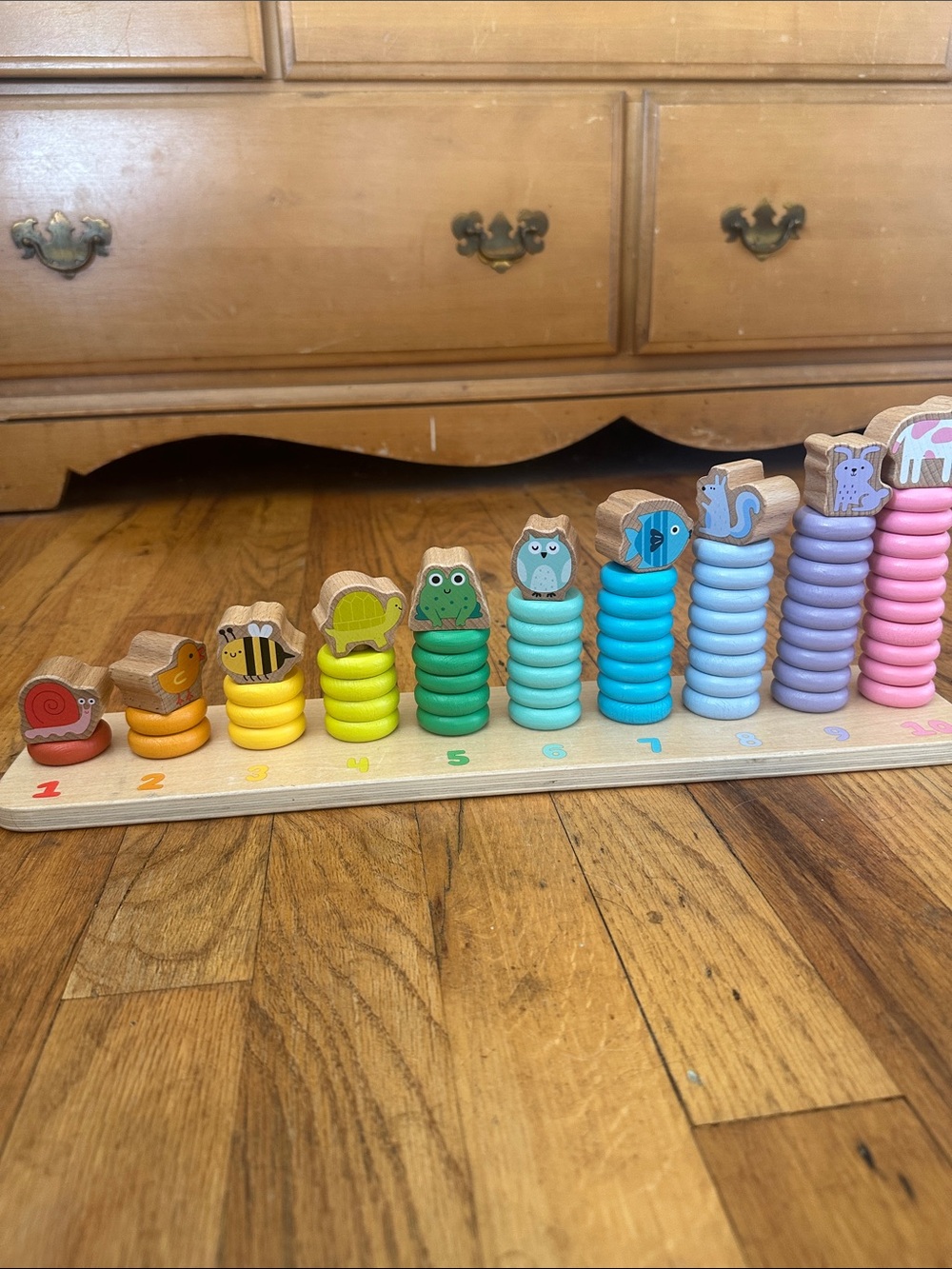 Wooden Animal Stack & Count Board Toy in Rainbow Colors